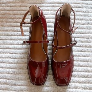 Brand new Mary janes in beautiful merlot wine vinyl